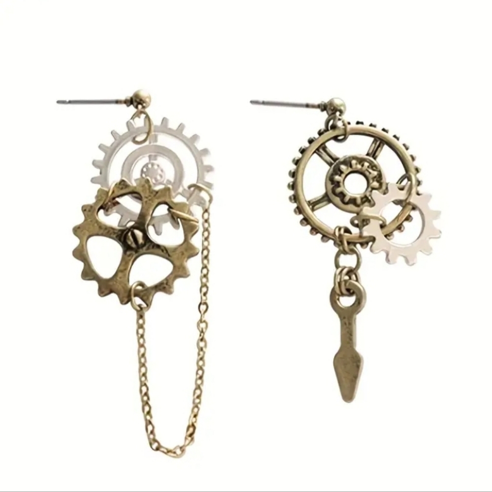 Vintage Gold and Silver Gear Earrings